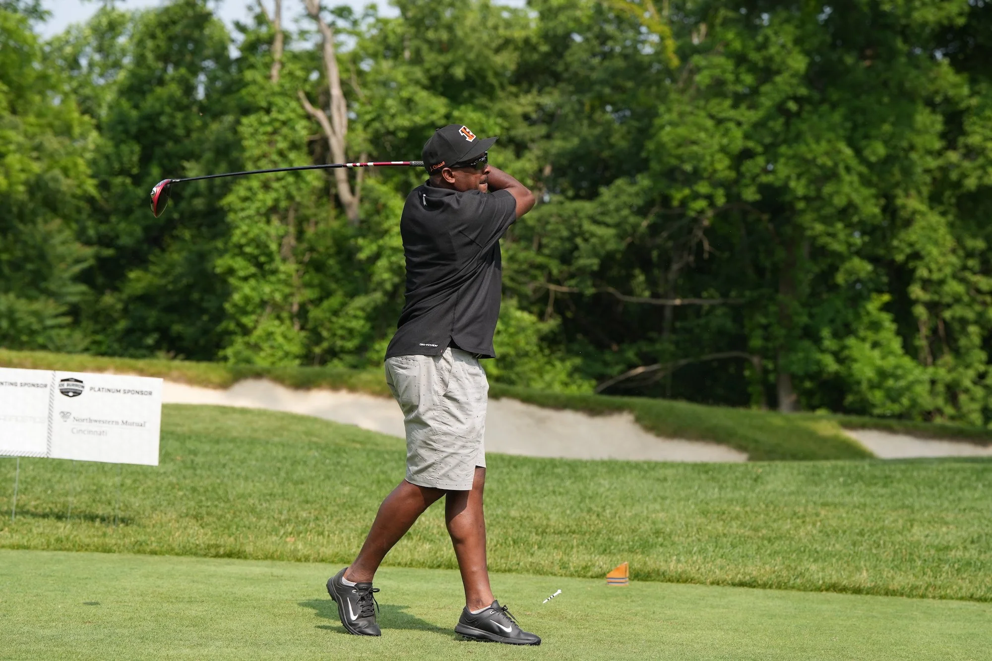  Jimmy Chase, father of Ja’marr Chase, tees off during the Inaugural Joe Burrow Foundation Golf Invitational Monday, June 5, 2023 at Cold Stream Country Cub. 