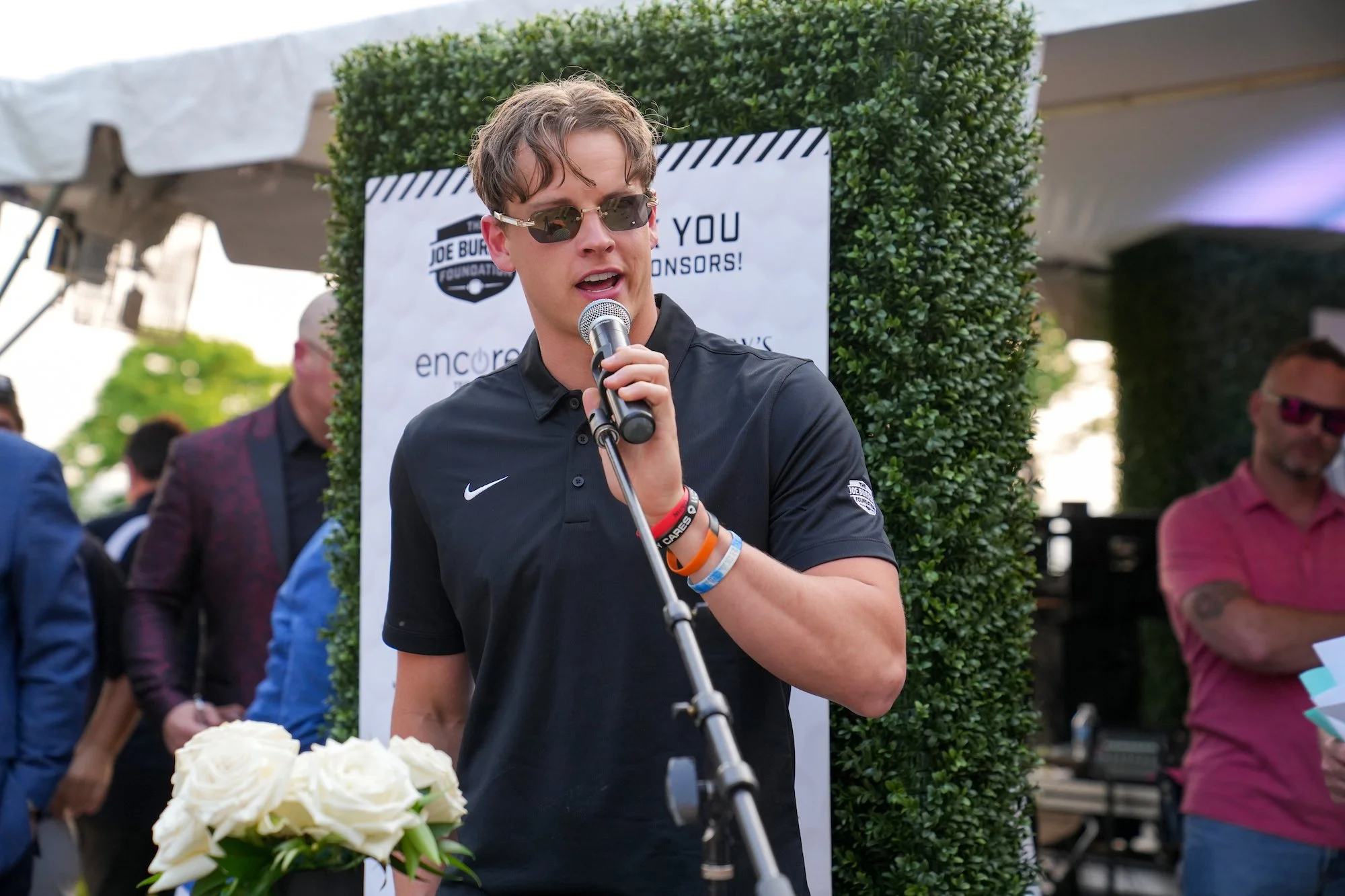  Joe Burrow speaks at the after party of the Inaugural Joe Burrow Foundation Golf Invitational Monday, June 5, 2023. Nearly one million dollars was raised to provide resources and support to the underprivileged and theunderserved in Ohio and Louisian