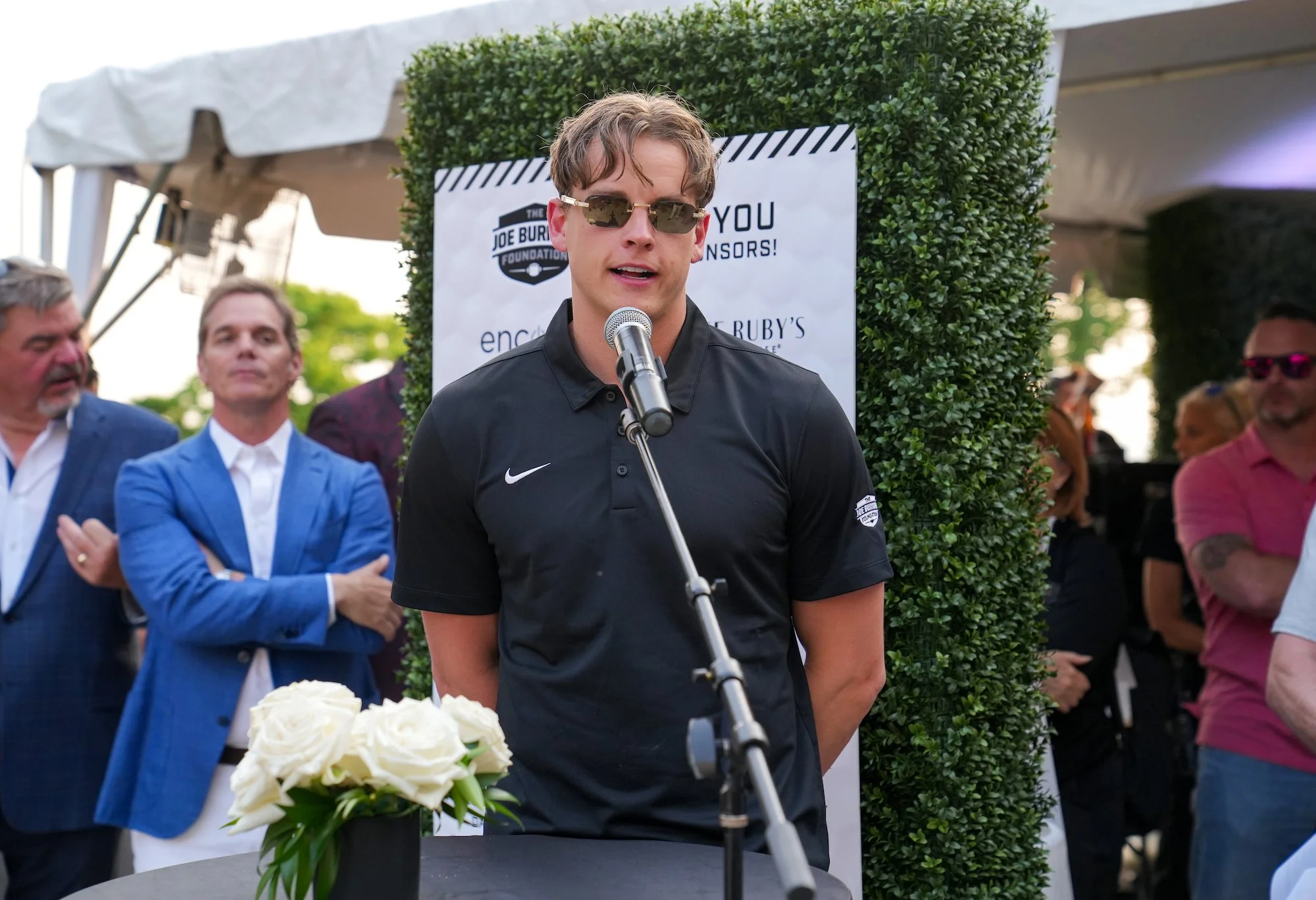  Joe Burrow speaks at the after party of the Inaugural Joe Burrow Foundation Golf Invitational Monday, June 5, 2023. Nearly one million dollars was raised to provide resources and support to the underprivileged and theunderserved in Ohio and Louisian