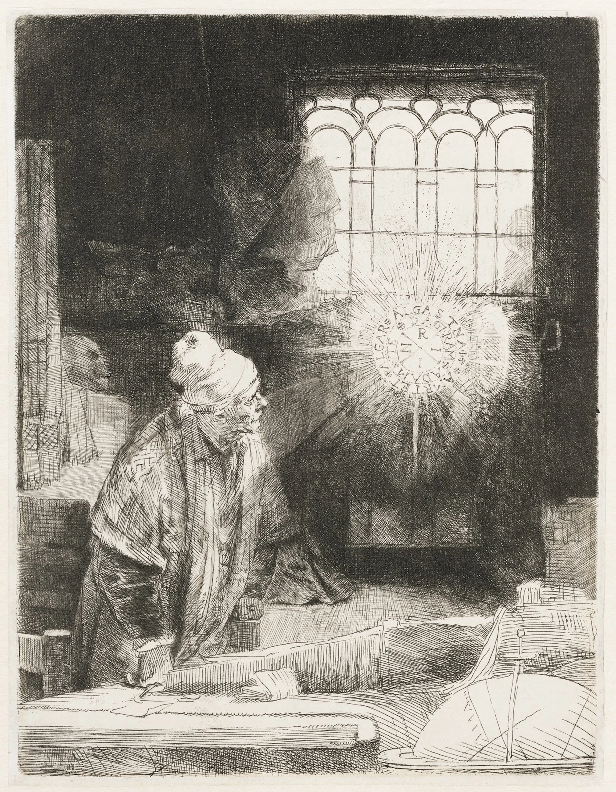  Rembrandt van Rijn (Dutch, 1606–1669),  A Scholar in His Study (“Faust”),  1652, etching and drypoint, 8 1/4 x 6 5/16 in. Rembrandt House Museum, Amsterdam 