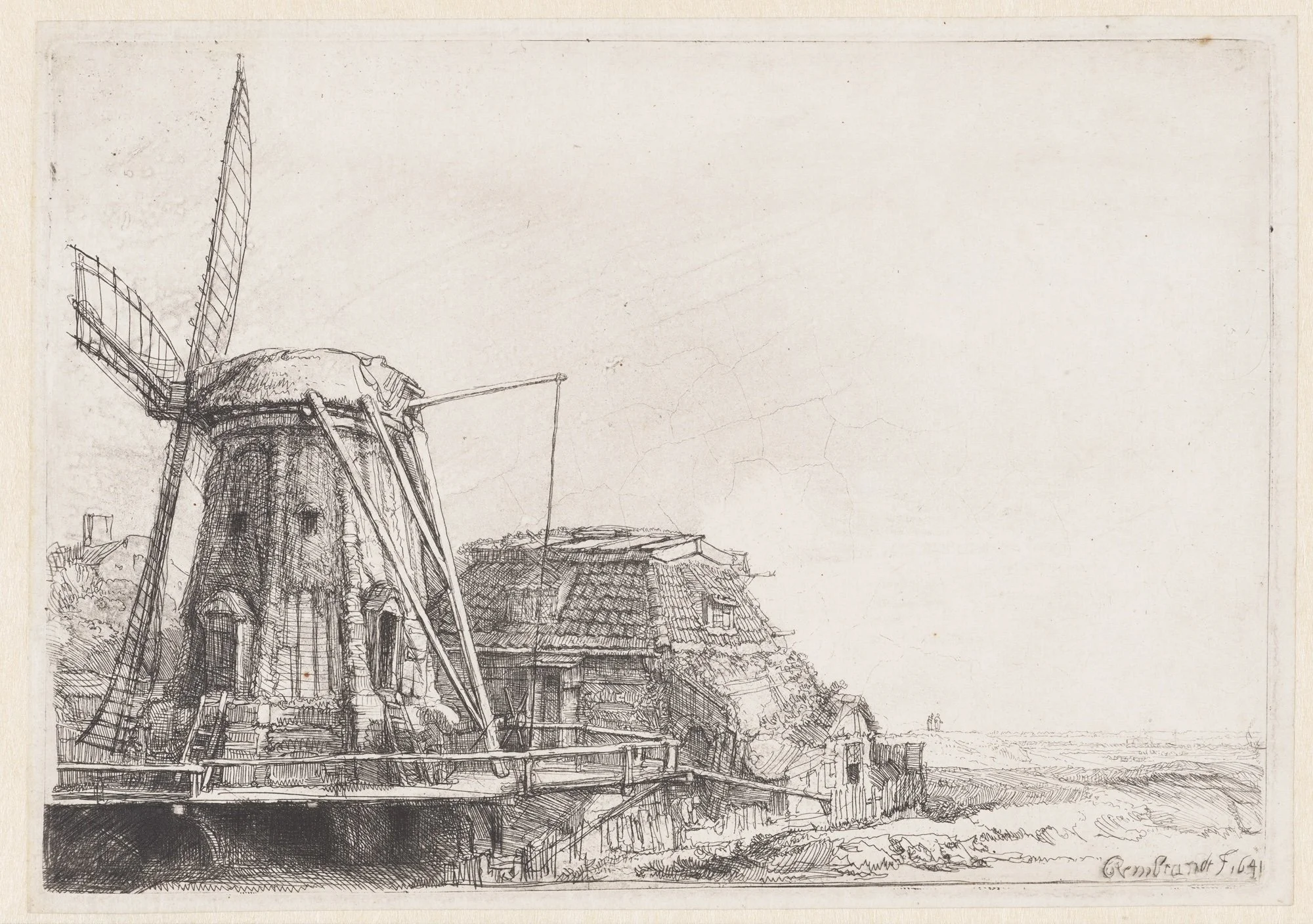  Rembrandt van Rijn (Dutch, 1606–1669), “The Windmill,” 1641, etching and drypoint, 5 11/16 x 8 3/16 in. Rembrandt House Museum, Amsterdam 