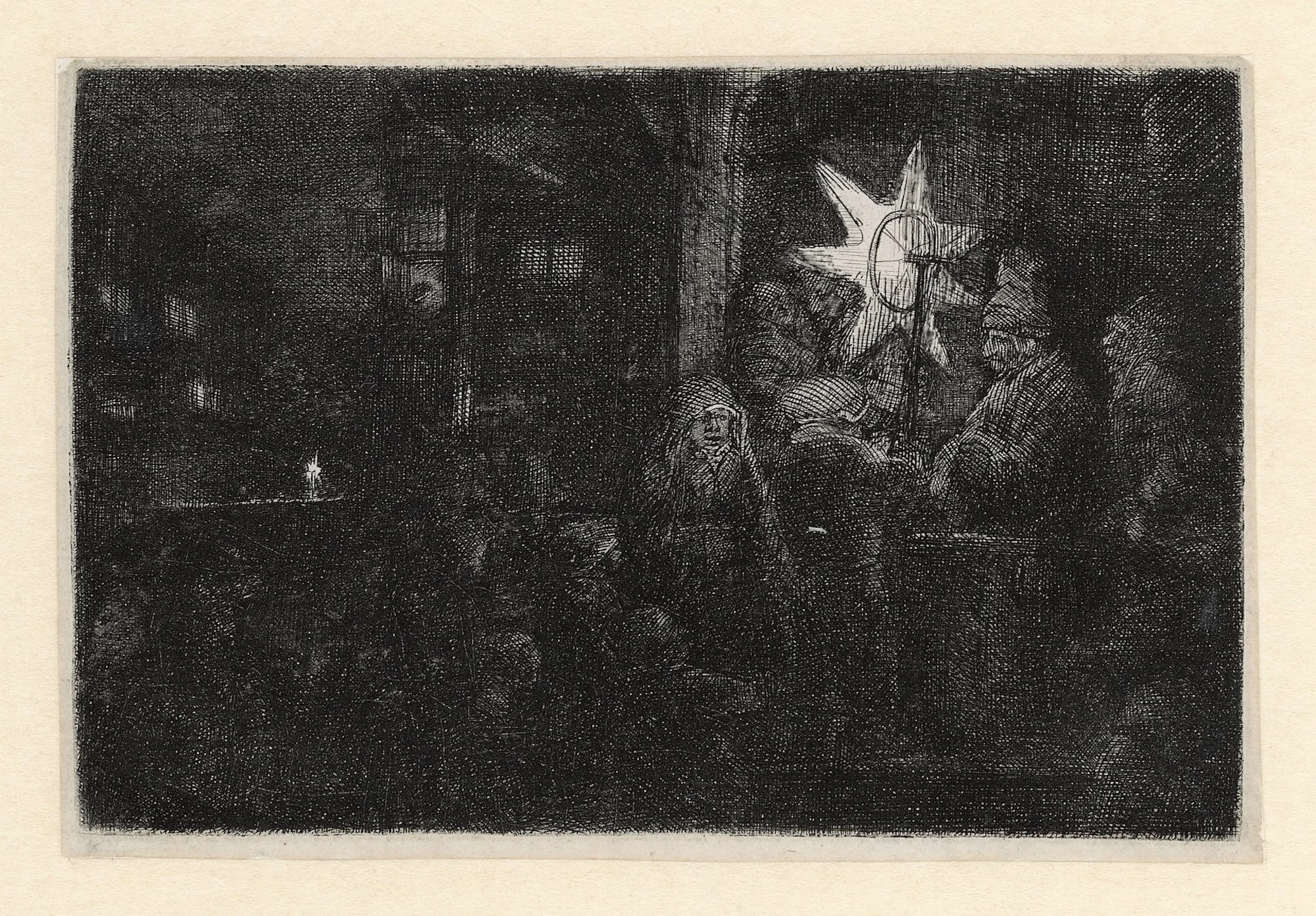  Rembrandt van Rijn (Dutch, 1606–1669),  The  “Star of the Kings: A Night Piece,” about 1651, etching and drypoint, 3 11/16 x 5 5/8 in. Rembrandt House Museum, Amsterdam 