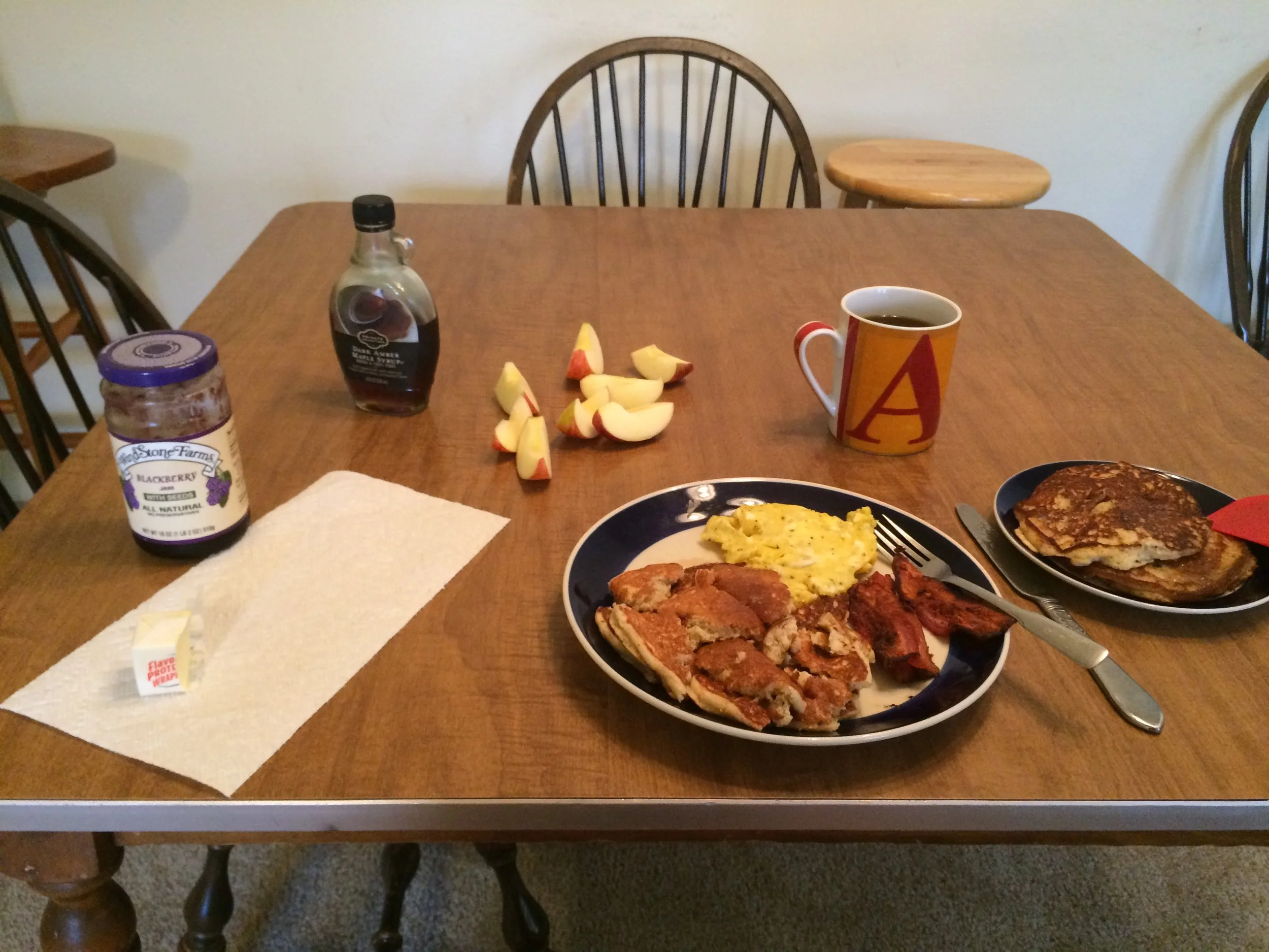  Typical mega-breakfast at home. 