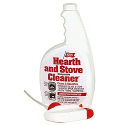 Speedy White This product will remove creosote, smoke, soot and grease from glass fronts, stone, brick, the hearth or even barbecue grills.