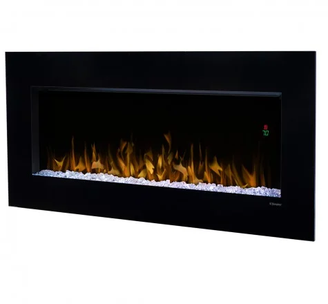 Dimplex Nicole View Full Specs The Nicole Wall-mount Fireplace provides a modern touch to any decor. Either hung on a wall, or standing on a table, flames that dance amongst the diamond-like acrylic ice ember bed, sparkling in up to 7 different colorful themes.