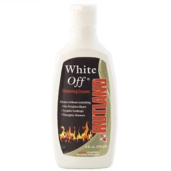 White Off Non-abrasive White Off glass cleaning cream is specially formulated to remove white residue caused by gas log fires on glass fireplace doors.