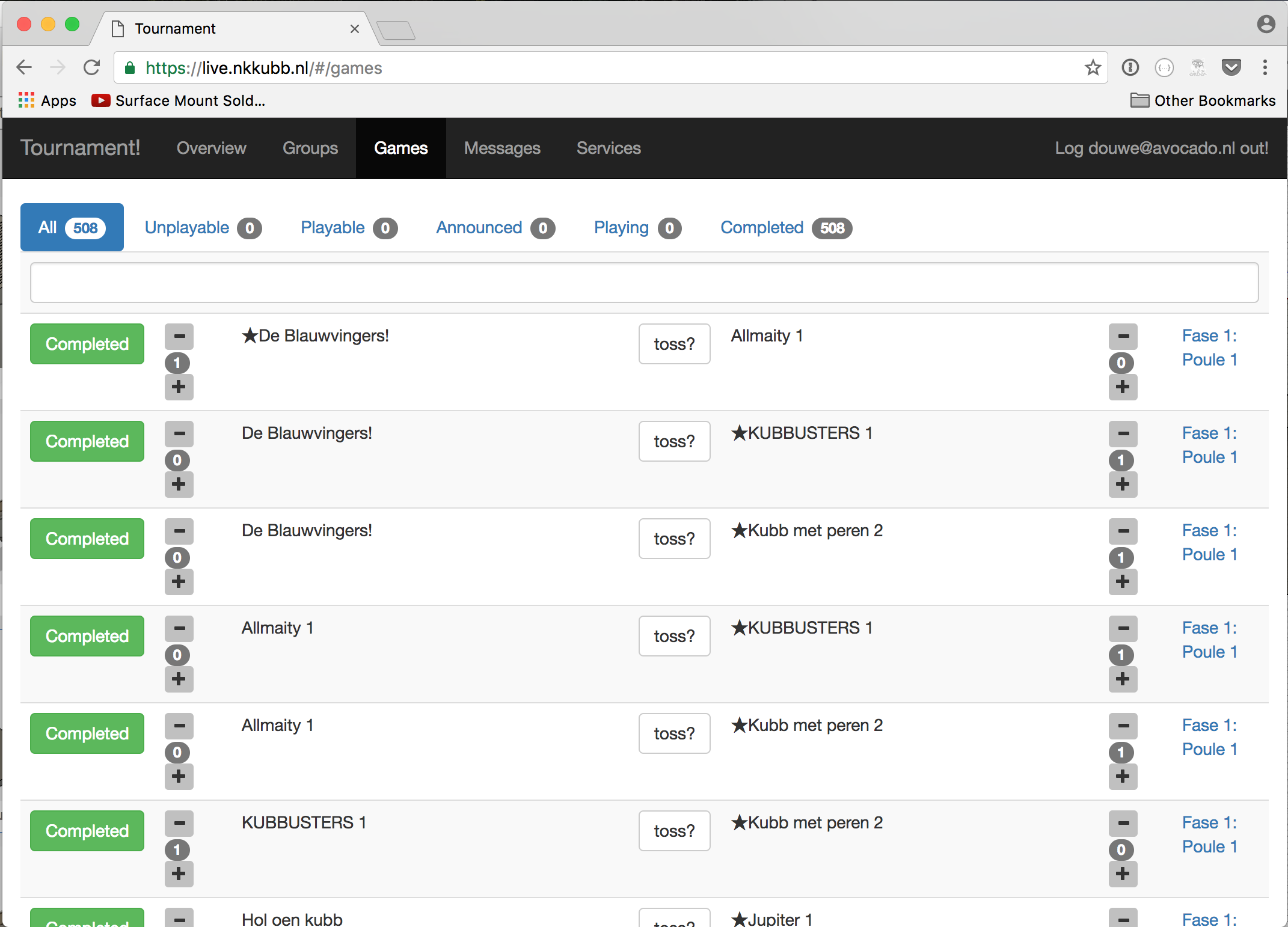 Live Tournament Software — Douwe Homans