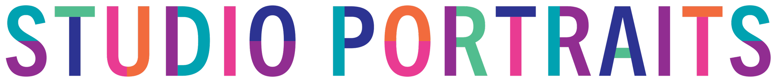Colorful logo reading 'Studio Portraits' with overlapping text and vibrant colors.