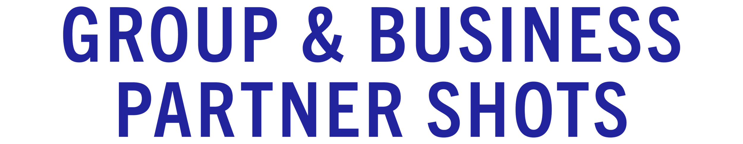 Text in blue on a black background that reads 'GROUP & BUSINESS PARTNER SHOTS'.