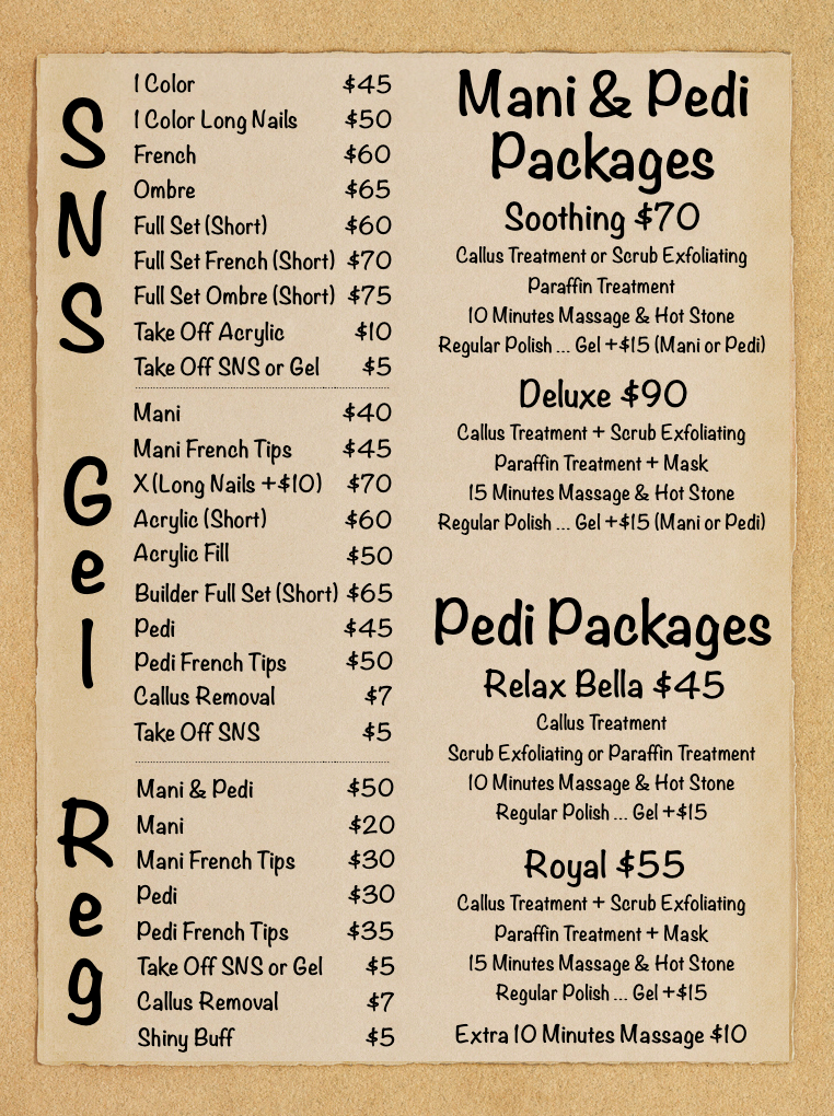 SNS, Gel &amp; Reg Mani/Pedi &amp; Nail Enhancements — Marina Nails Spa