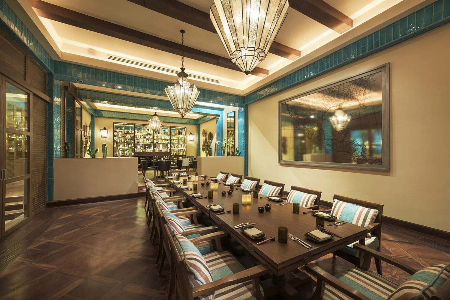 Night restaurant interior, Mexico.
