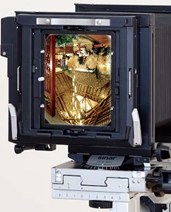Sinar camera back; Notice image is upside down