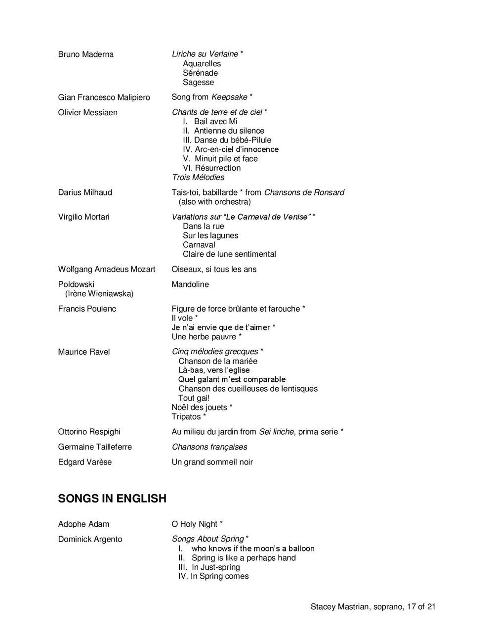 Repertoire Stacey Mastrian Repertoire Stacey Mastrian