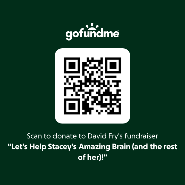GoFundMe QR code "Let's Help Stacey's Amazing Brain"
