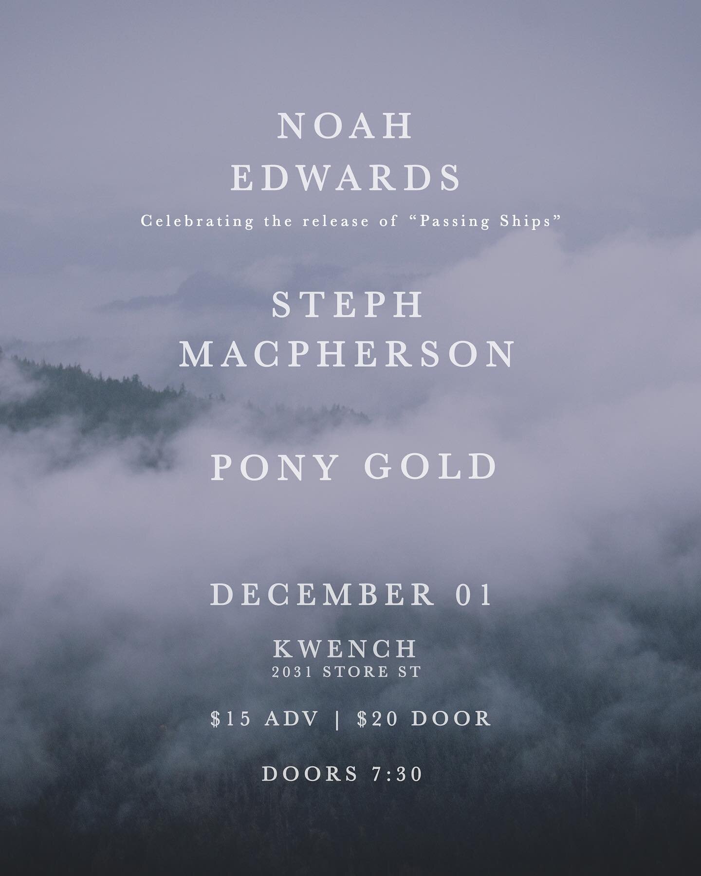 I&rsquo;m very excited to announce my Passing Ships EP release on December 1 at @kwenchcultureclub with the incredibly talented @stephmacpherson and @ponygoldband - I&rsquo;m excited to be joined by the band and @erintinneycello #yyjmusic #shows #aco