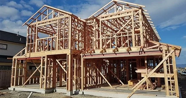 Framing of a house being built in Christchurch