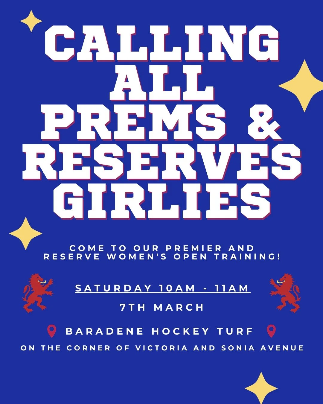 Hope to see all you premier and reserve girlies on Saturday! 🏑💃❗️and come meet our fab coach Mark Hoskin 🪢🗣️❗️❗️