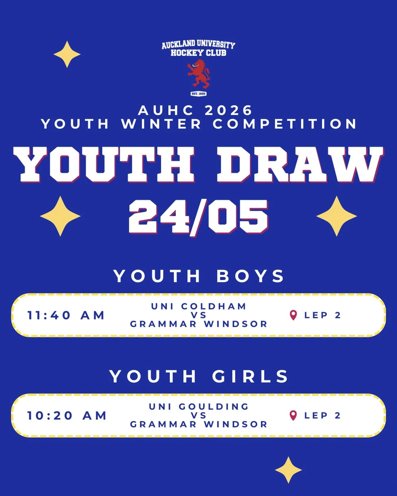 ‼️Following their🗯️🫯 smashing 🫯🗯️ success against Howick Pak last week, come cheer on our youth boys and girlies at their games this Sunday! 🏑🏑
