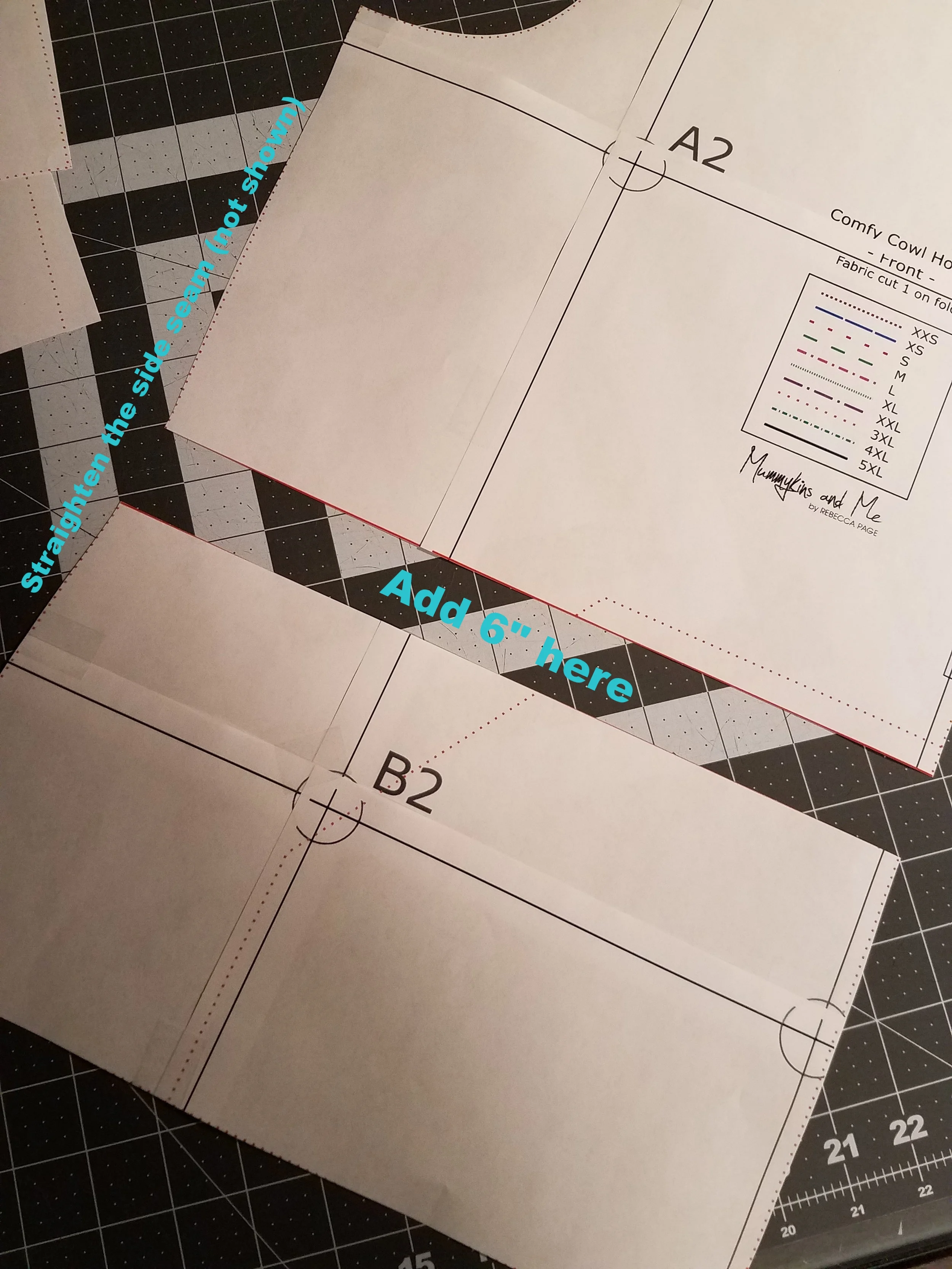 Cut along the shorten/lengthen line and separate the pieces, adding 6 inches of space between them. 