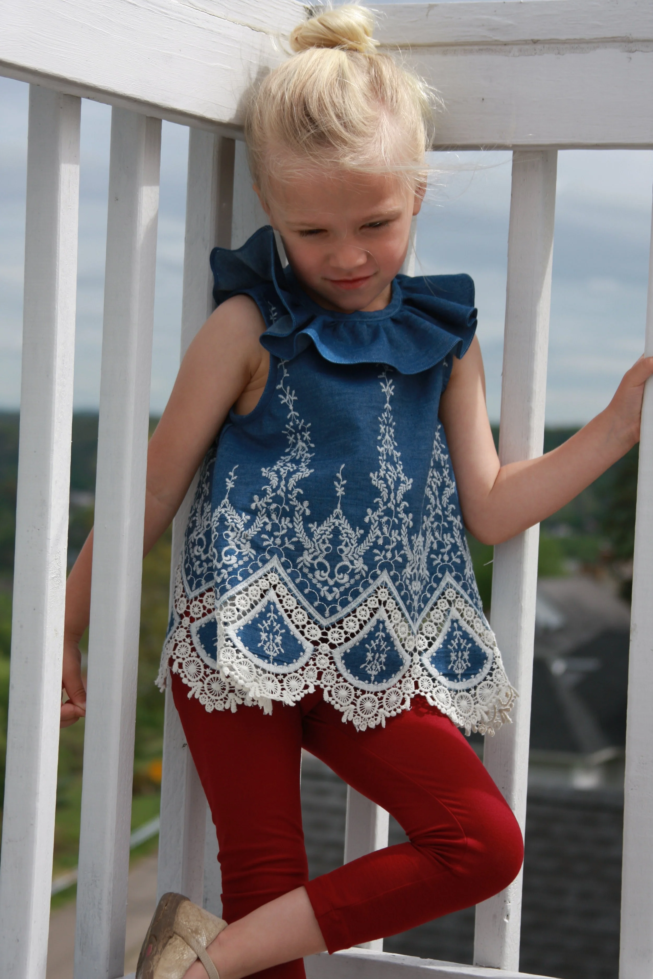 Simple leggings in wine marsala double brushed poly round out this outfit. 