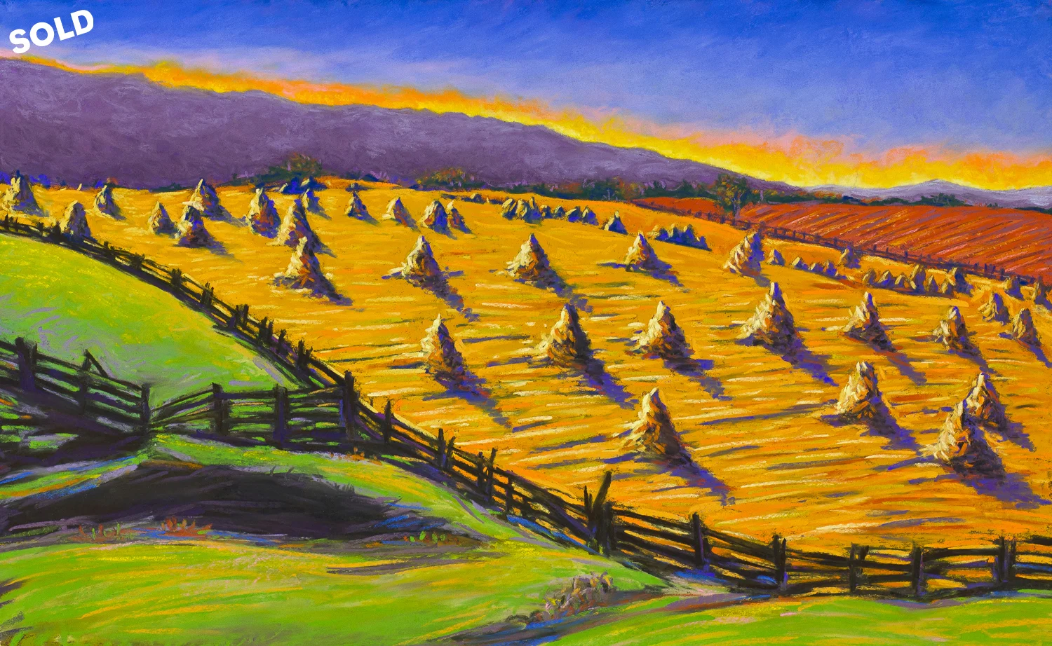 Hay Stacks at Dusk