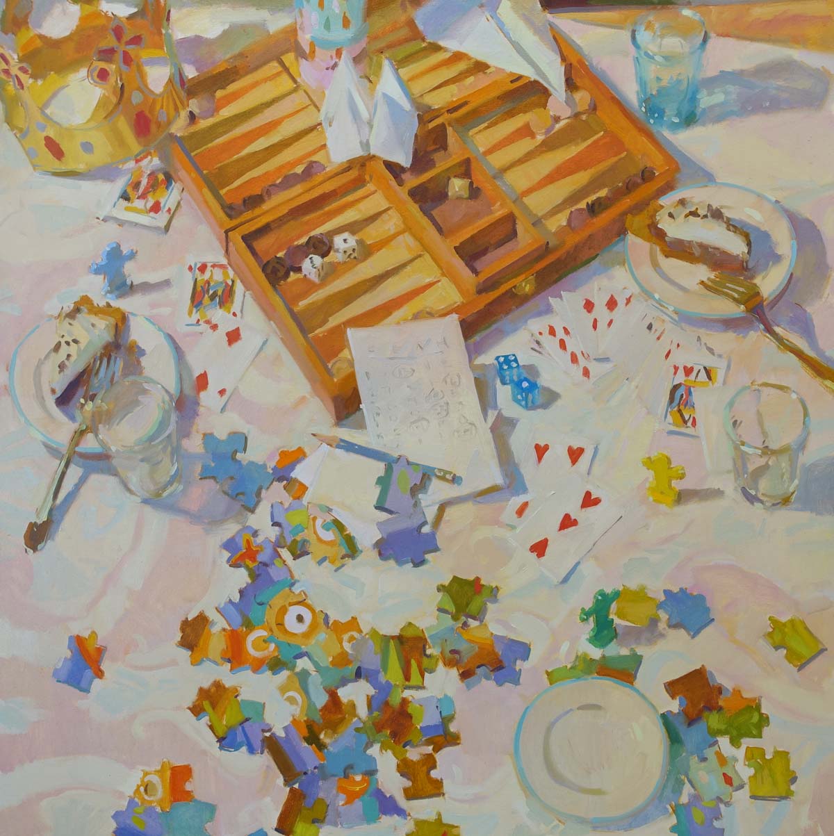 Game Night 36x36" oil on canvas