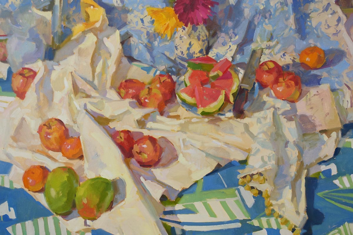 Fruit and Fabric 24x36" oil on canvas