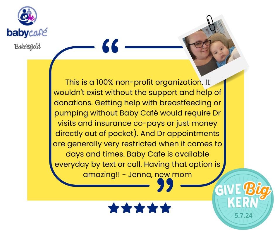 Thanks, Jenna! We've loved helping you and your son get your best start through breastfeeding and human milk💙🥛🤱
You can give to Baby Caf&eacute; to support mothers like Jenna! https://www.givebigkern.org/organizations/babycafebakersfield