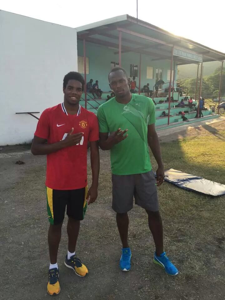 Yona Knight-Wisdom (l) and Usain Bolt