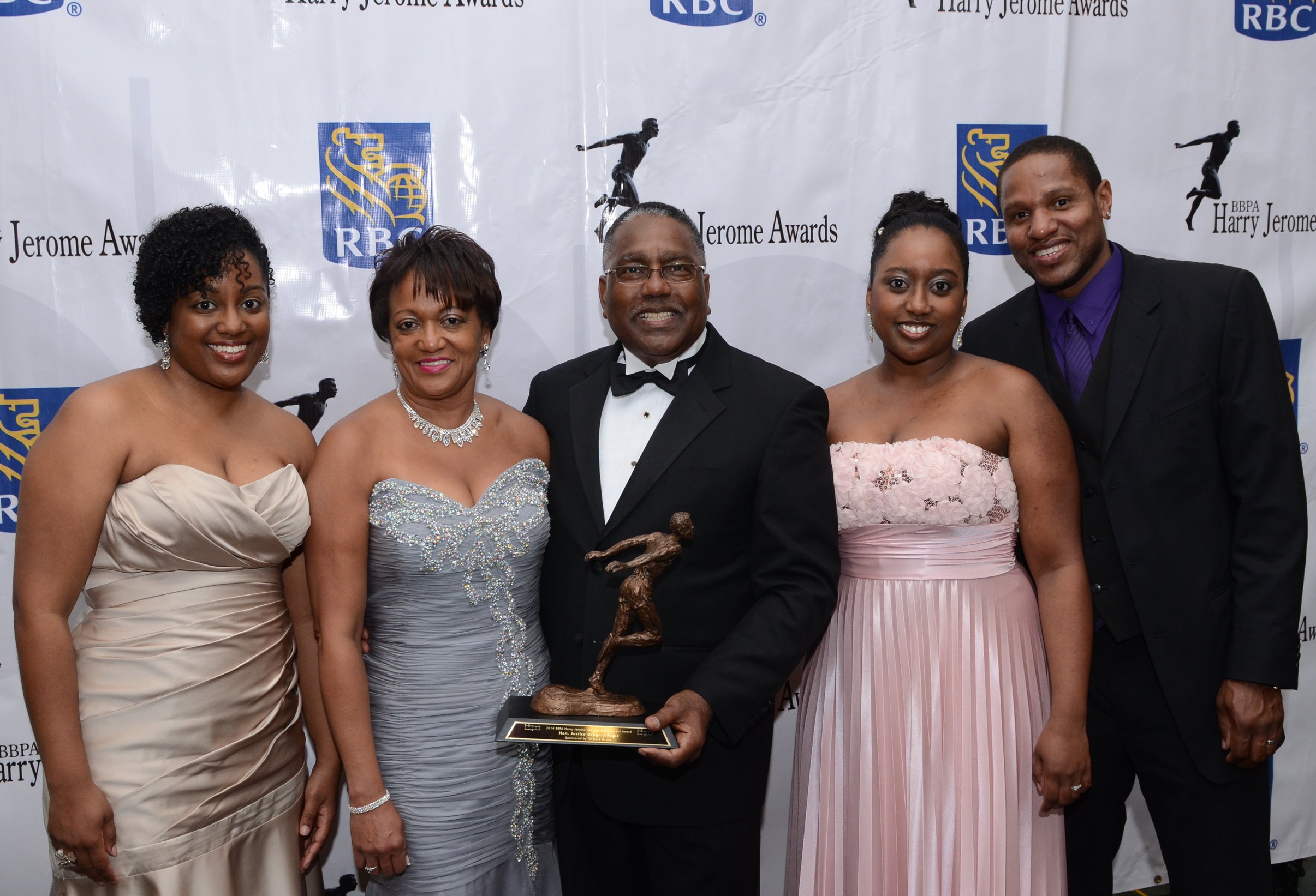 Harry Jerome Lifetime Achievement Award 2014 recipient Greg Regis with his wife Althea, their two daughters and son-in-law