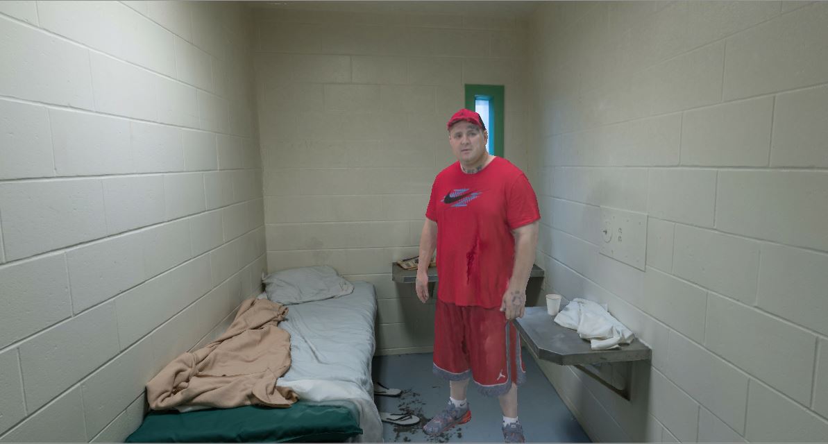 When the hologram of Kenny is imported in the photogrammetry of his former solitary confinement cell.