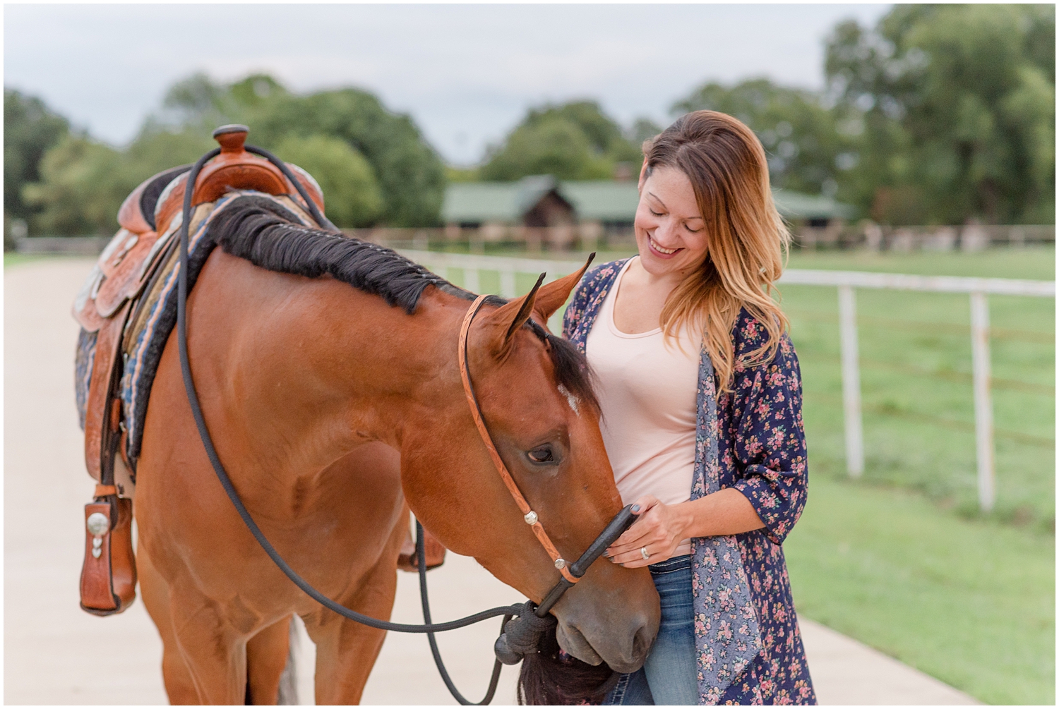 Rider and her Bay Quarter Horse stand for an Equine Portrait Session