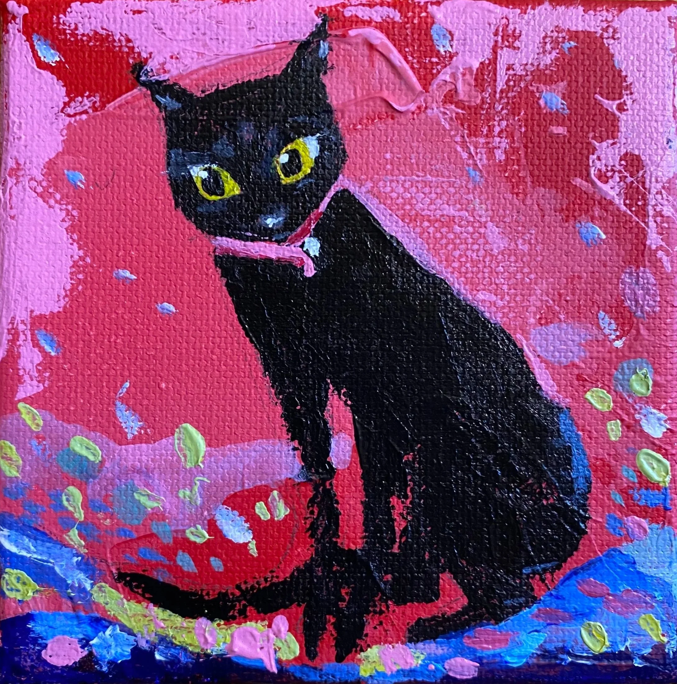 Ellie the Black Cat, acrylic on canvas, 4"x4", 2025.