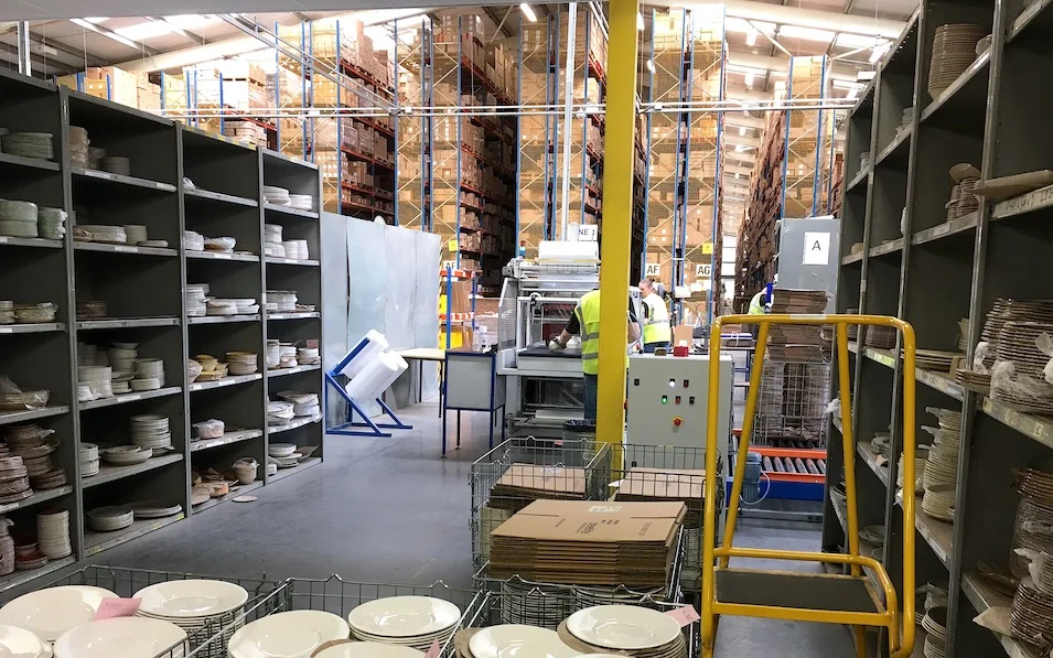 Inside the warehouse, packed to the rafters