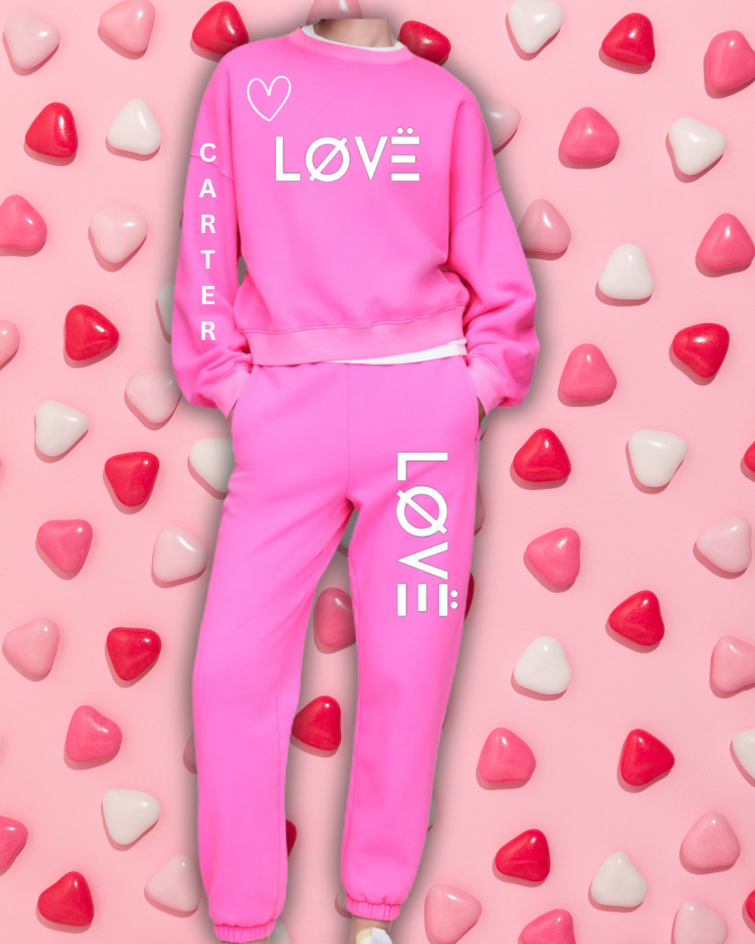 Neon pink LØVË jogger and crewneck set