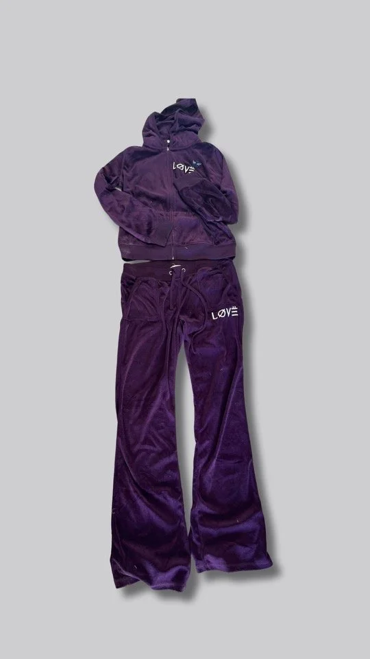 Purple velour tracksuit with blue butterfly🦋