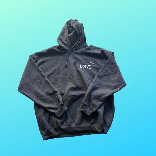 Love hoodie with embroidered love logo and butterfly