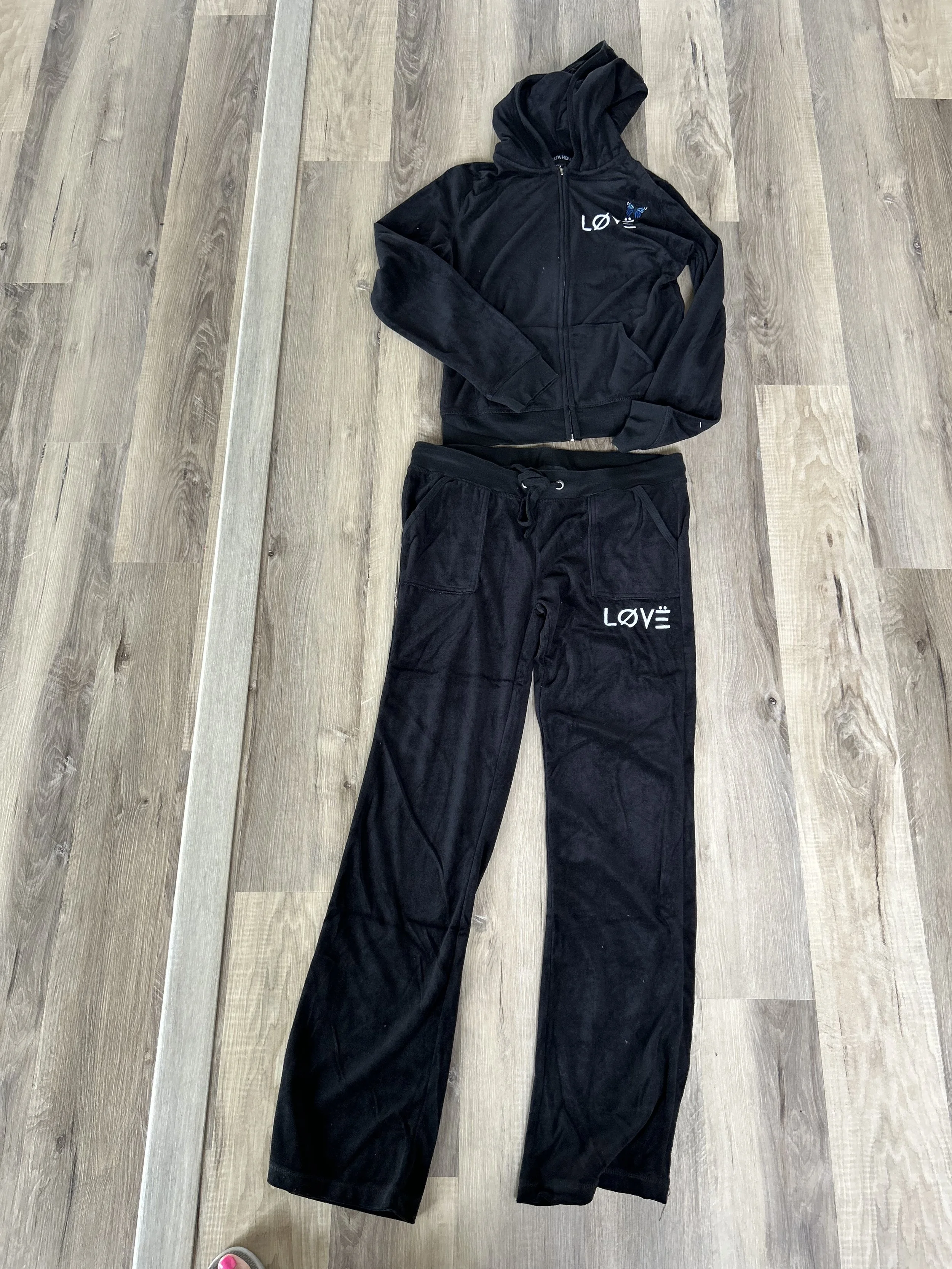 Velour black love tracksuit with blue butterfly🦋