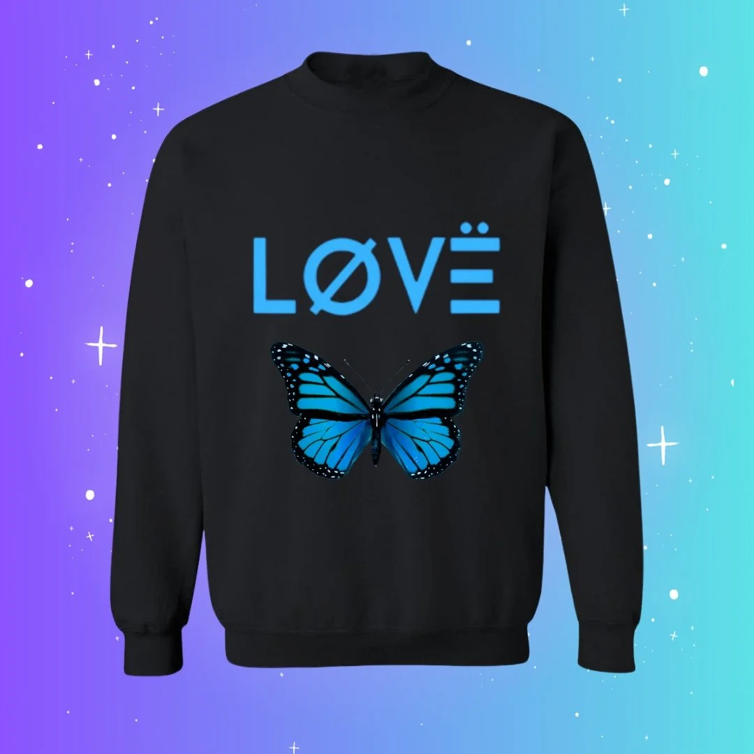 Butterfly black crewneck with blue love logo