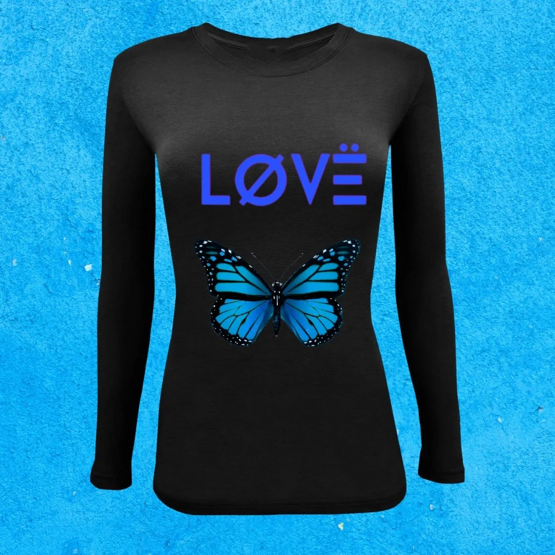 Black love long sleeve shirt with blue butterfly 🦋