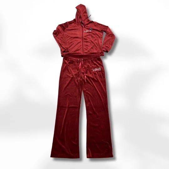 Plus size velour tracksuit in bergundy