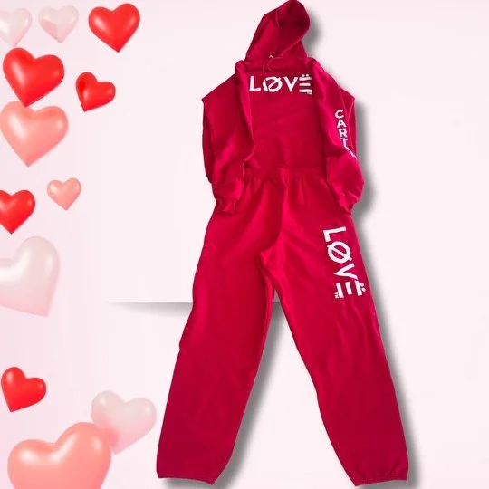 Valentine’s day red hoodie and matching jogger set