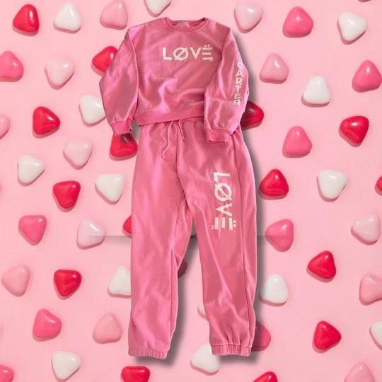 Valentines day pink crewneck sweater and matching jogger set