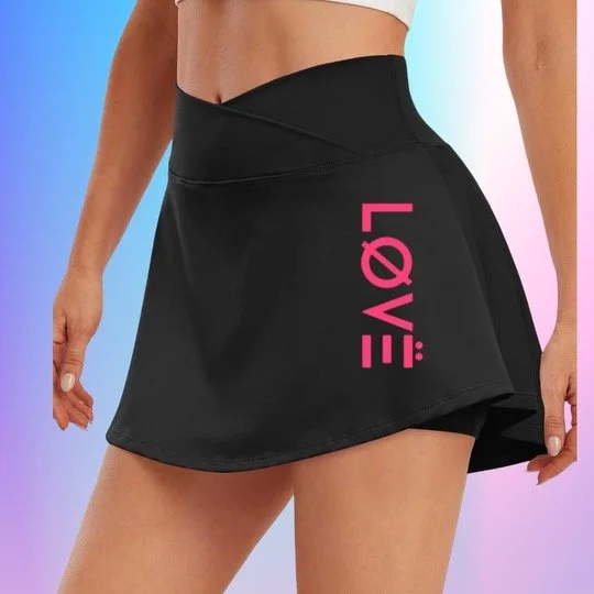 black LØVË tennis skirt with pink logo