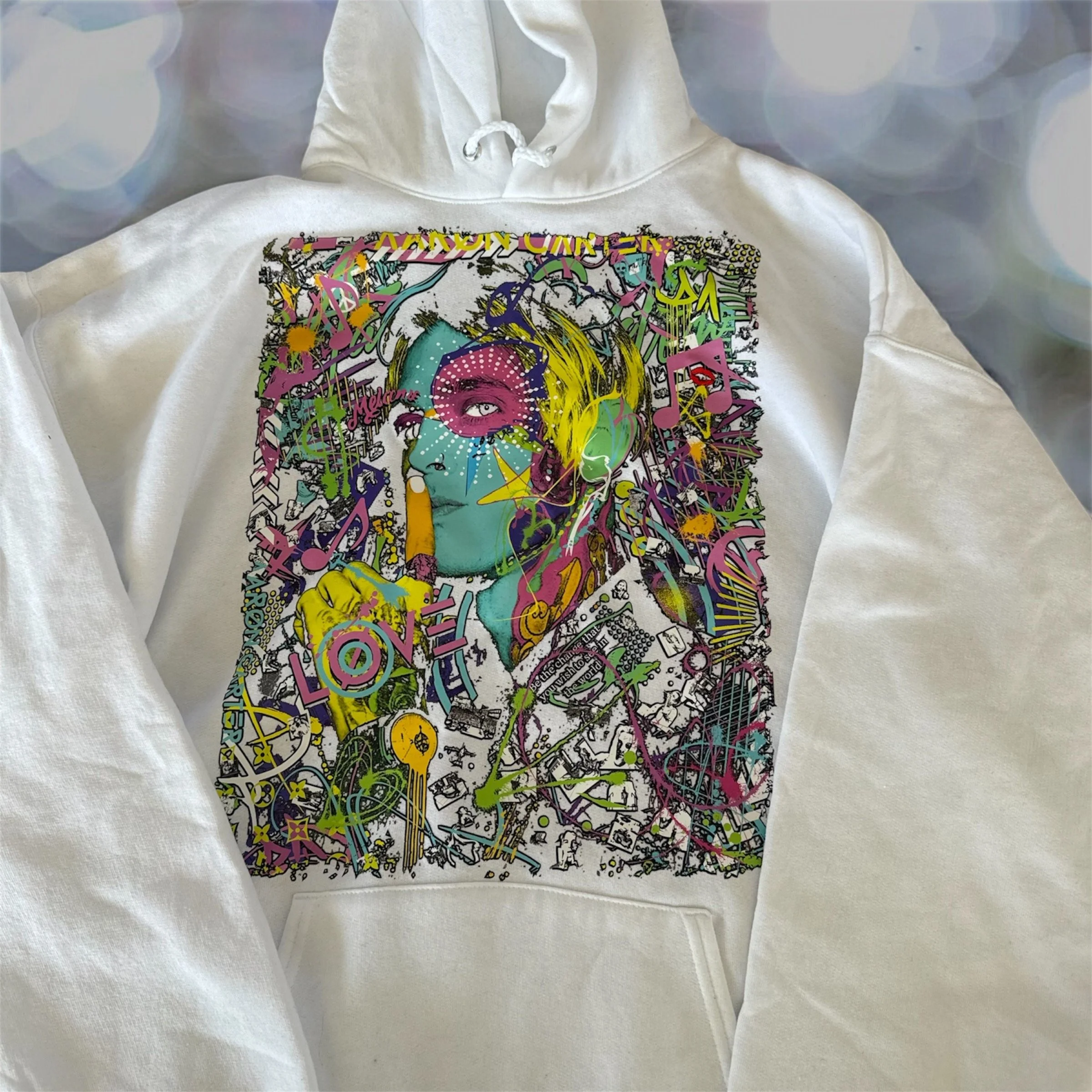 White hoodie Ac x Da art design