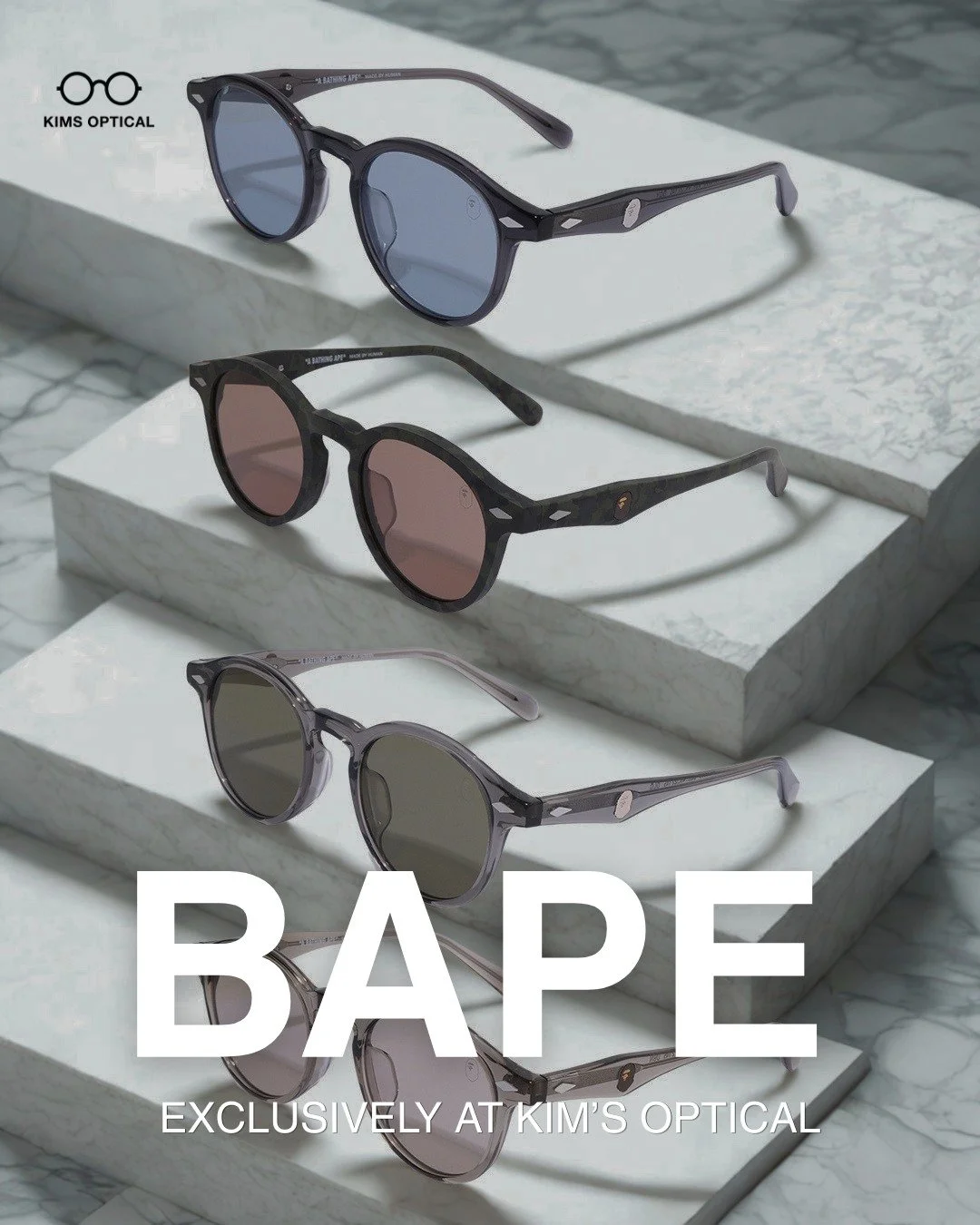 For everyone who knows the name &mdash; BAPE eyewear has arrived at KIM&rsquo;S Optical.

Most people know A Bathing Ape for the clothing.

The ones paying attention know it doesn&rsquo;t stop there.

Now available in-store to try on. Not online. In 