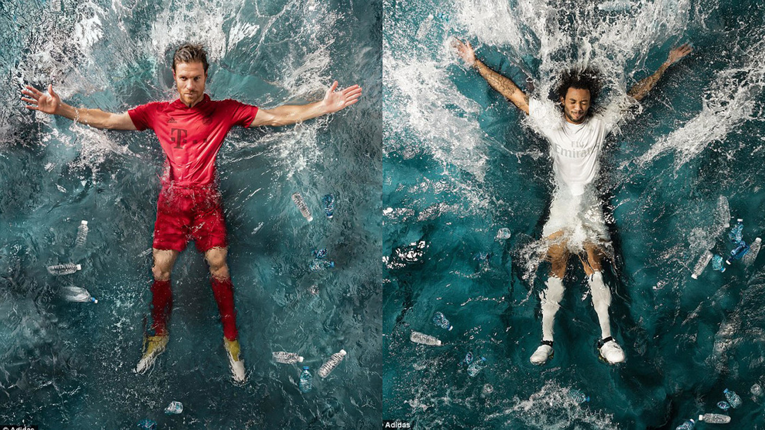 Adidas created football jerseys made from Parley Ocean Plastic for Real Madrid and Bayern Munich football clubs. Photo credit: Adidas
