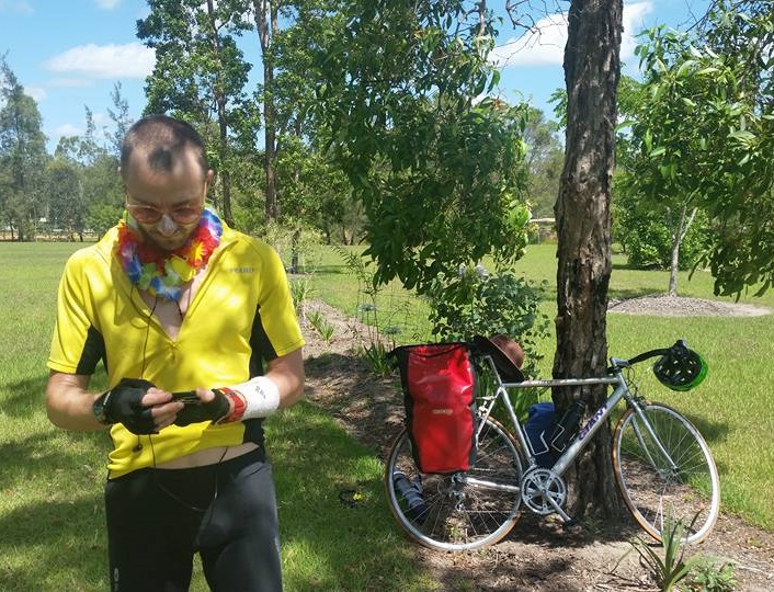 Alex in his touring gear, preparing for another adventure to educate and raise money for charity