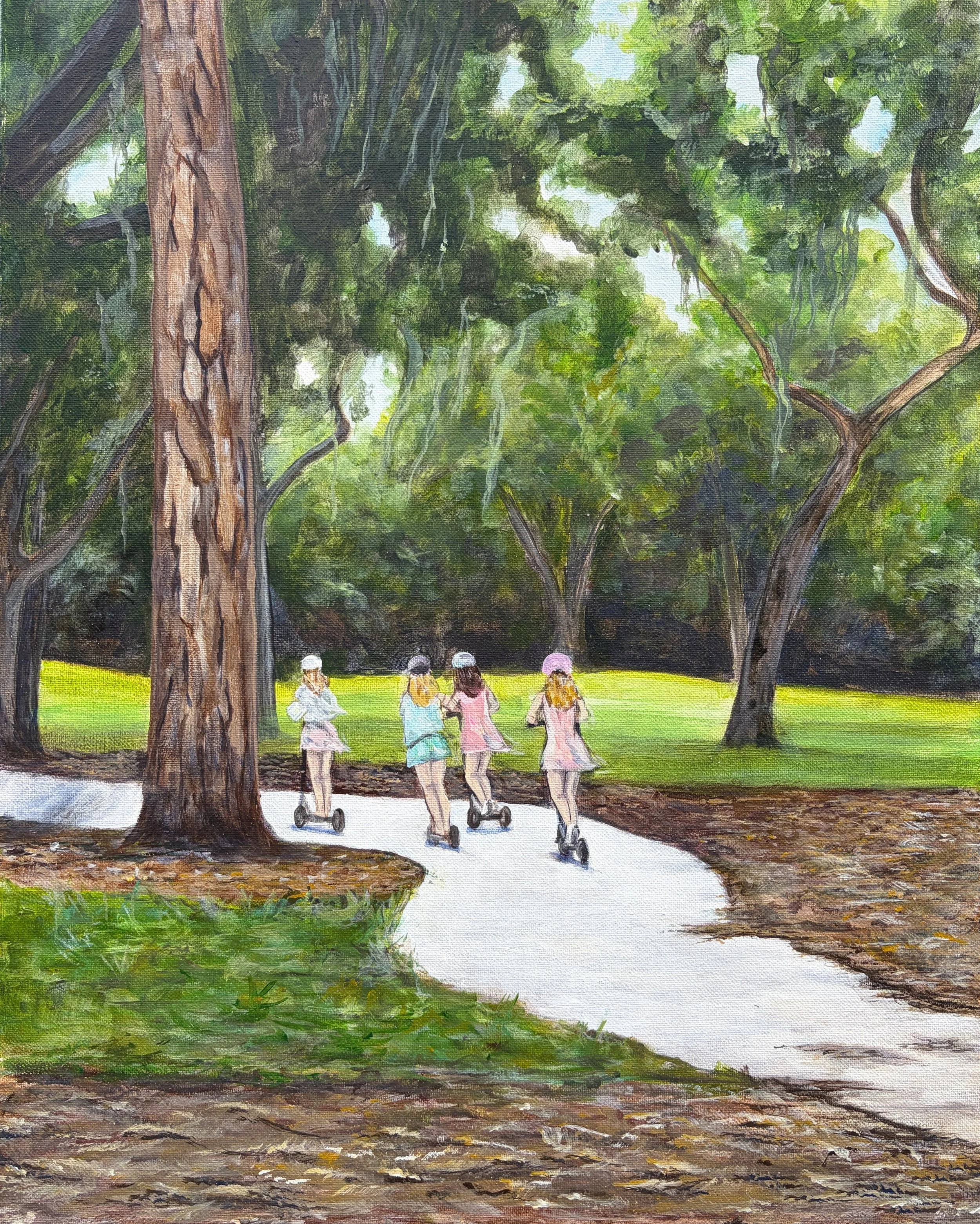   Scooter Girls   Synthetic Polymer Paint on Canvas 20” by 16” 