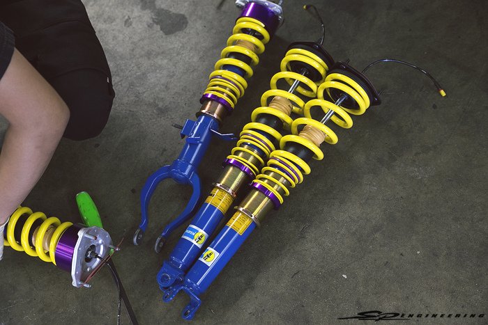 With Sean’s past/current GT-R’s lowered on Eibach and Swift springs, he became fond of the height adjustability function and pulled the trigger on a set of KW Sleeve’s.